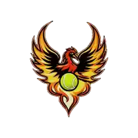 an illustration of a phoenix holding a tennis ball in its beak