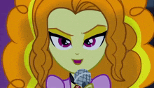a cartoon girl with orange hair is holding a microphone in her hand