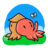a cartoon drawing of an octopus with a butterfly flying around it
