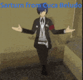 a picture of a man with the words sarturn from cuca beludo on the top