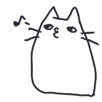 a black and white drawing of a cat with music notes