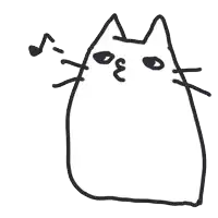 a black and white drawing of a cat with music notes