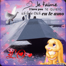 a picture of a bunny with the words je t'aime i love you te quiero ich liebe dich eu te amo on it