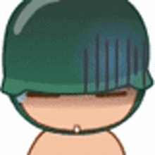 a cartoon character wearing a green helmet with a beard .