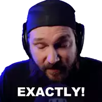 a man with a beard wearing headphones has the word exactly on his face
