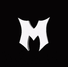 a white letter m with a black background