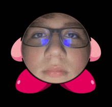 a person wearing glasses looks like kirby with pink ears