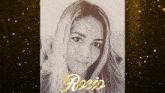 a black and white photo of a woman with the name rocio on the bottom