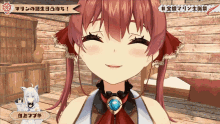 a girl with red hair is smiling in a room with a sign that says #