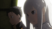 a boy and a girl are standing next to each other and the girl has an x on her hair
