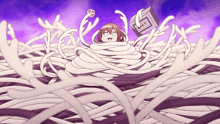 a cartoon drawing of a person wrapped in spaghetti with a box that says kfc on it