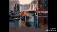 a painting of a city scene is made in animotica