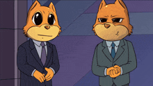 a cartoon of two foxes in suits and ties