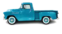 a blue truck with white tires and black rims says chevrolet on the side