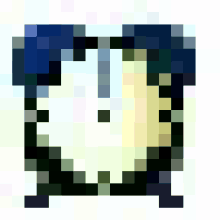 a blue alarm clock with a white face and a black frame on a white background