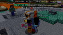 a screenshot of a video game that says " tutorial earning money from mining ores click npc "