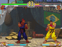a video game where akuma and sean are fighting each other