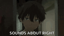 a picture of a boy with the words " sounds about right " below him