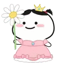 a little girl in a pink dress is holding a flower .