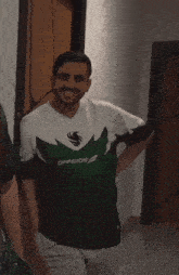 a man wearing a shirt that says offside