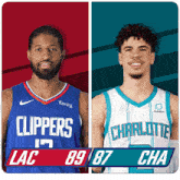 two basketball players one from the clippers and the other from charlotte