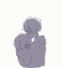 a man and a woman are hugging each other in a drawing .