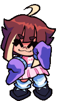 a cartoon character is wearing sunglasses and a skirt