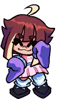 a cartoon character is wearing sunglasses and a skirt