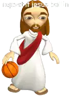 a cartoon of jesus holding a basketball with the words respect if jesus bea