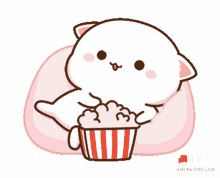 peach cat movie time popcorn eating chill