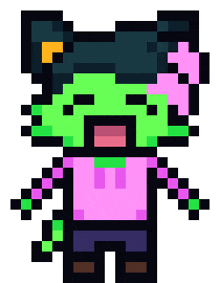 a pixel art drawing of a girl with a green face