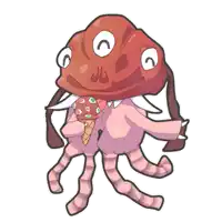 a cartoon drawing of a monster holding an ice cream cone and wearing a pink sweater