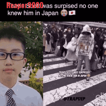 a picture of a boy with glasses and a caption that says reaper 3000 was surprised no one knew him in japan ..