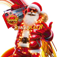 a santa claus holding a boombox with the words 500x written on it