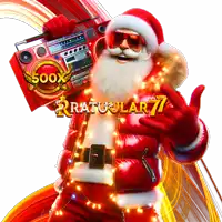 a santa claus holding a boombox with the words 500x written on it