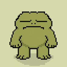 a pixel art drawing of a green monster with sunglasses on