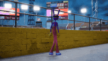 a cartoon character is standing in front of a stadium with a scoreboard that says budweiser on it