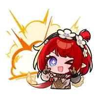 a cartoon girl with red hair and blue eyes is making a peace sign