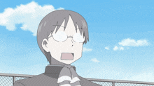 a cartoon character with glasses and a surprised expression