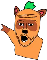 a cartoon drawing of a bear with a beard pointing up