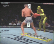a video of a boxing match between nemiroff and a golden robot
