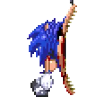 a pixel art of sonic the hedgehog holding a sword