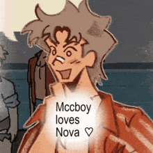 a drawing of a man with the words mcboy loves nova