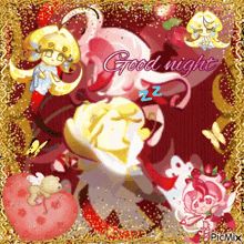 a greeting card that says good night with a bunch of cookies on it