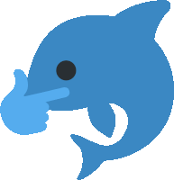 a blue dolphin with a finger on its nose