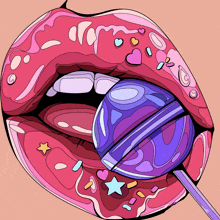 a drawing of a woman 's lips with a lollipop in it