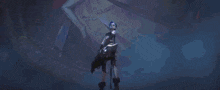 a pixel art of a person holding a sword with a glowing light coming out of their mouth .