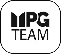 a black and white logo that says ' mpg team ' on it