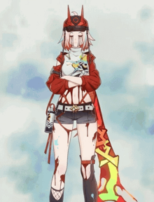 a drawing of a girl with a helmet on her head and a sword