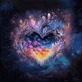 a painting of a heart surrounded by trees and flowers